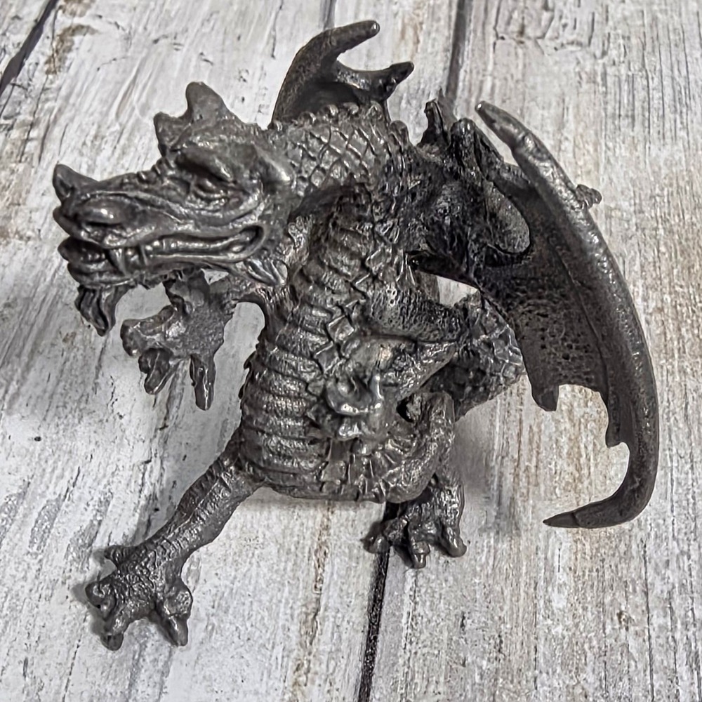 Vintage Pewter Dragon Figurine Miniature Mythical Fantasy Collectible 2.25 Inch - Picture 2 of 8